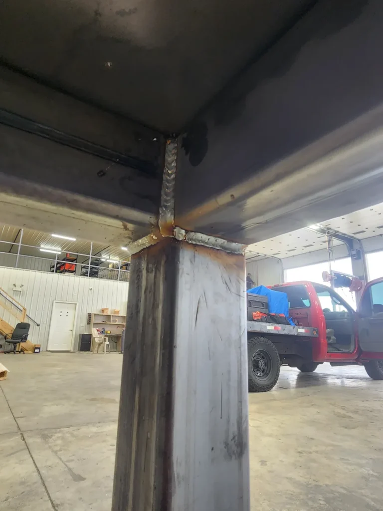 Welded beam-to-column connection on a structural steel job