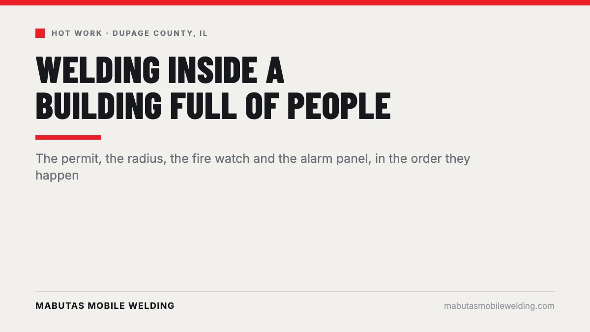 Hot work permit welding occupied building, the sequence before a field weld starts in DuPage County